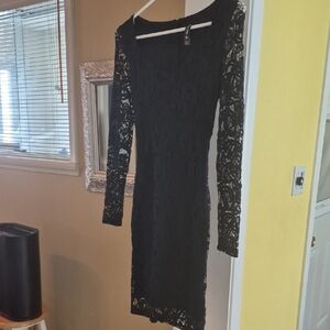 Chic Long Sleeve Black Lace Dress